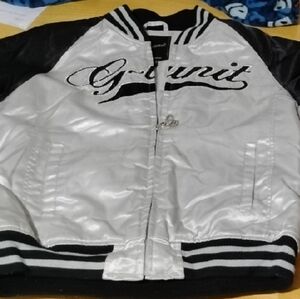 Kids Satin Bomber Jacket - White with Black Trim